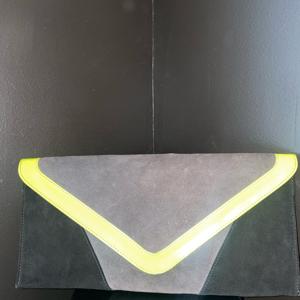 Steve Madden Black, charcoal and Neon Yellow Clutch